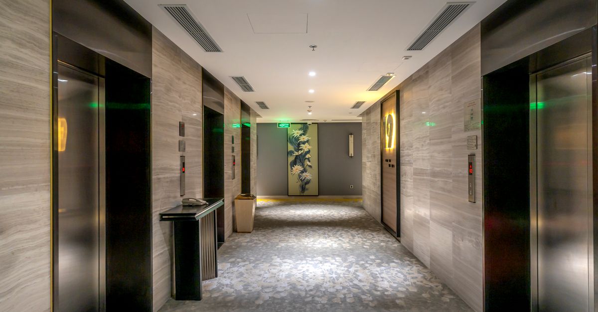 Hotel corridor with emergency safety systems