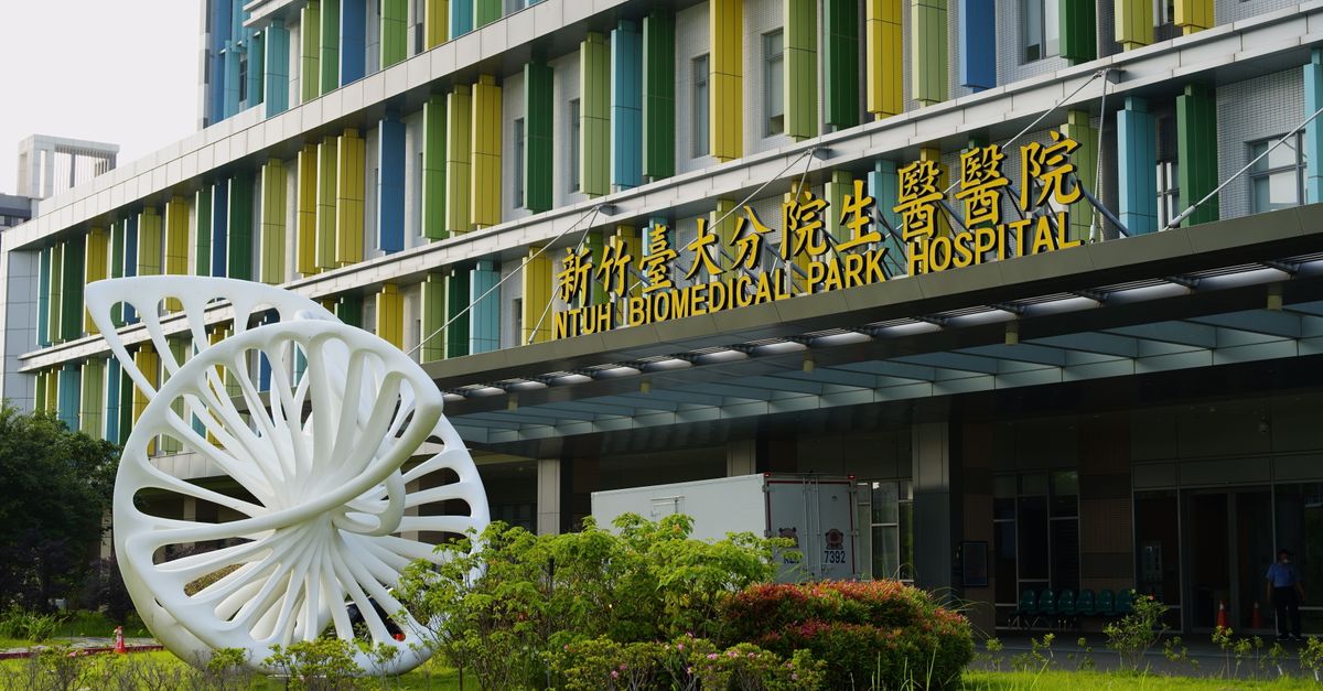 Hospital building with fire safety systems